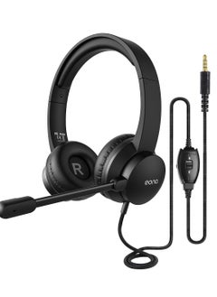 اشتري Eono NH1 Office On-Ear Headphones With Mic - Wired 3.5mm jack - Volume Control Mute, For Office, Skype, Zoom, Online Interview, Classroom, Call Center - For Mobile/Laptop/PC | Black في مصر