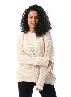 اشتري Crew Neck Long Sleeves Knitted Pullover_ Beige في مصر