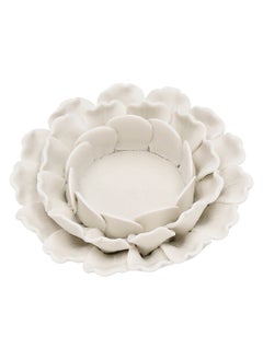 Buy Flower Shaped Tealight Holder Beige Ceramic in Saudi Arabia