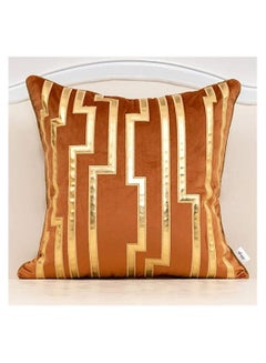 Buy Throw Pillow Cover, Orange Geometric Gold Leather Striped Cushion Cover Luxury Continental Pillowcase Decorative for Sofa Living Room Bedroom Car 45 x cm in Saudi Arabia