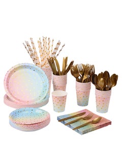 Buy Disposable Tableware Set for 25 Guests Disposable Paper Birthday Dinnerware Plates in Saudi Arabia