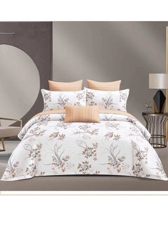 Buy King Size 6 Piece Duvet Cover Set Contemporary Leaf Print Bedding Sets, Smooth Cotton Material Modern Geometric Print in UAE