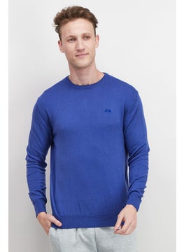 Buy Men Crew Neckline Embroidered Logo Long Sleeve Sweatshirt, Blue in Saudi Arabia