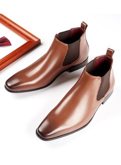 Buy Men Men's Leather Short Boots Brown in Saudi Arabia