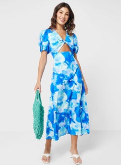 Buy Puff Sleeves Floral Midi Dress in UAE