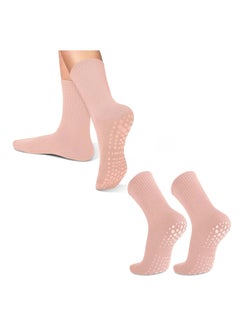 اشتري 2 Pairs Pilates Socks Grip Socks for Women-Non-Slip Yoga Grip Barre Socks for Ballet Dance Barefoot Workout Pregnant Crew Socks في الامارات