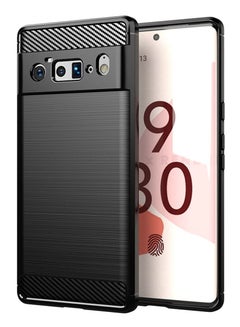 Buy Google Pixel 6 Pro Case Slim Soft TPU Brushed Carbon Fiber Anti-Fingerprint Shockproof Cover Black in UAE