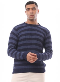 Buy Wild Striped Navy Blue Round Neck Knitted Pullover in Egypt