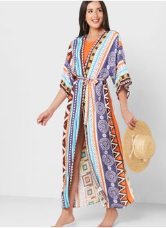 Buy Printed Tie Detail Coverup in UAE