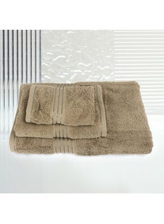 اشتري 3 Pcs Events Dyed Towel set 550 GSM 100% Cotton Terry Viscose Border 1 Bath Towel (75x145) cm 1 Hand Towel (50x90) cm 1 Face Towel (33x33) cm Premiun Look Luxury Feel Extremely Absorbent Brown Color في الامارات