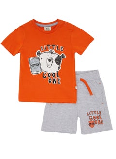 اشتري 2-Piece Summer Outfit Set  Orange & Grey for Baby Boys - T-Shirt & Shorts في الامارات