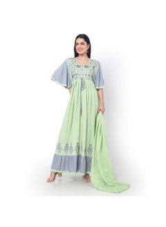 Buy EMBROIDERED LONG VISCOSE STYLISH NEON GREEN ARABIC JALABIYA DRESS in UAE