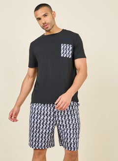 Buy Flash Print Pocket Crew Neck T-shirt and AOP Short Set in Saudi Arabia