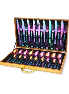 Buy 24 Pcs Stainless Steel Reusable Spoon Fork And Knives Rainbow Color Cutlery Set in UAE