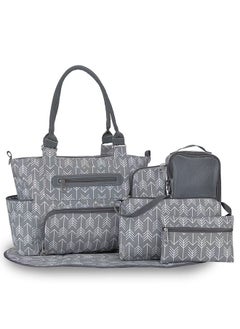 اشتري Diaper Bag Tote 6 Piece Set, Multilayered Fabrics Baby Nappy And Diaper Bag with Stroller Hook, Changing Pad, Small Shoulder Bag, Medium Wallet, Milk bottle bag, clothing bag, Grey في السعودية