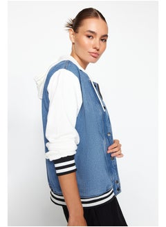 Buy Blue Knitted Mixed Hooded Denim Jacket TWOAW24CE00016 in Egypt