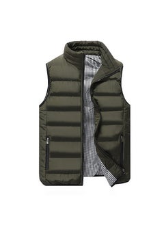 Buy Mens waistcoat autumn and winter padded warm down cotton clothes waistcoat mens Korean tide leisure large size a generation of hair Army Green in UAE