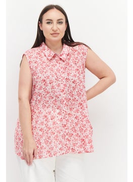 Buy Women Plus Size Short Sleeves Floral Print Blouse, Pink/White in UAE