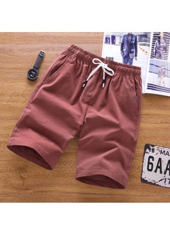 اشتري Cotton Linen Shorts Mens Summer Five-point Pants Thin Loose Straight Casual Solid Color Large Pants Fashionable plus size Beach PantsRed Red في السعودية