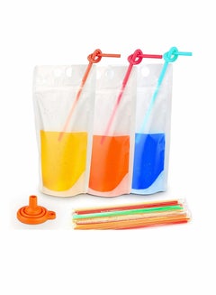 اشتري 100 Cooler Bags, Juice Bag With Straw, Frozen Juice Bag Diy Portable Translucent, Sealed Zipper Beverage Bag With Silicone Funnel-17 Ounces (Approximately 481.9 g) في الامارات
