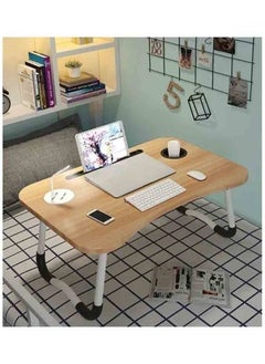 Buy Portable Folding Laptop Table With Cup Holder And Ipad Brown in Saudi Arabia