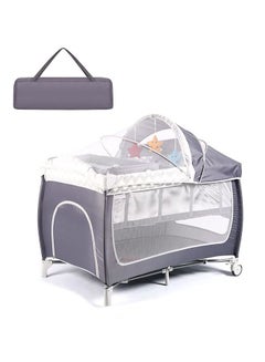 Buy Foldable Luxury Nursery Baby Center, Multi-Functional Movable Bed with Removable Diaper Table, Bed Net, Lovely Toys, Storage Bag, Portable Travel Crib with Lockable Wheels, Carry Bag in Saudi Arabia