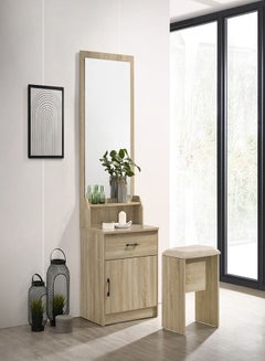 Buy Oasis 3-Piece 1-Drawer 1-Door Tall Dresser Set With Mirror And Stool 60 x 180 x 41.5 cm in Saudi Arabia