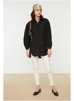 Buy Black Balloon Sleeves Long Back Pocket Detailed Basic Woven Shirt TCTSS21GO0976 in Egypt