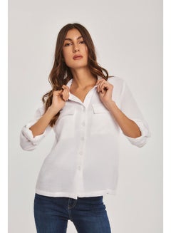 Buy Fancy Long Sleeve Cotton Overshirt With Pockets And Collared Neck for Women in Egypt