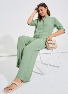 Buy Textured Boxy Shirt & Wide Leg Pants Co-Ords in Saudi Arabia