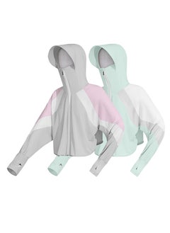 Buy UV Protection Clothing, 2 Pcs Sun Protection Hoodie Jacket, Full Zip Clothing for Women Fit Size S-XL in UAE