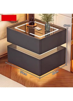 Buy Modern Bedside Nightstand Table with LED Mirror, Sensor Light, Wireless Charging and BT Speaker 50CM in UAE