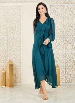 Buy Dobby Ruffle Detail A-Line Maxi Dress in Saudi Arabia