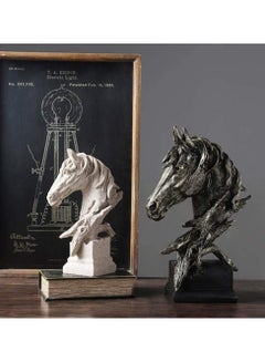 اشتري مجموعة من 2 تمثال صغير على شكل رأس حصان منحوتات يدوية هدايا لطاولة مكتبية ورف مكتب منزلي في السعودية