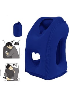 اشتري Inflatable Travel Pillow Airplane Neck Pillow Comfortably Supports Head and Chin for Airplanes Trains Cars and Office Blue 50x30x29cm في الامارات