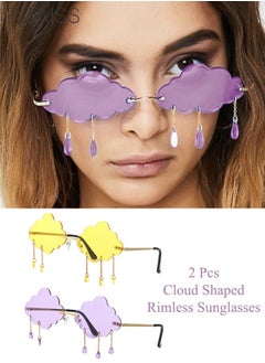 Buy Cloud Shaped Rimless Sunglasses - 2 Pack, UV400 Protection - Crystal Raindrop Cute Sun Glasses with Clouds Tassel, Fun Eyewear for Ladies at Parties and Street Photography in Saudi Arabia