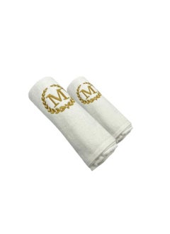 اشتري Embroidered For You (White) Luxury Monogrammed Towels (Set of 1 Hand & 1 Bath Towel) 100% cotton, Highly Absorbent and Quick dry, Classic Hotel and Spa Quality Bath Linen-600 Gsm (Golden Letter M) في الامارات