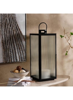 اشتري Brian Metal And Ribbed Glass Lantern 25X26X65Cm - Black في الامارات