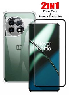Buy OnePlus 11 Clear Case and Screen Protector 2-in-1 Full Coverage Soft Slim TPU Cover Corner Protection Bumper Back Case with Front 9H Tempered Glass Clear in UAE