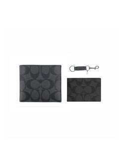 Buy 3 IN 1 Wallet In Signature Canvas Short Wallet & Card Holder & Keychain Gift Box - Black/Grey in Saudi Arabia