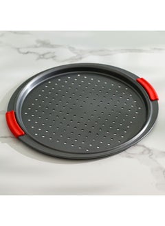 Buy Bake Me Happy Pizza Pan With Holes & Silicone Handle Carbon Steel 0.8Mm 39.5X27X2Cm in UAE