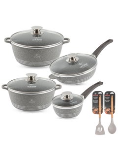 اشتري Cookware Set Nonstick Granite 100% PFOA Free Induction Pots and Pan with Lid-10 Piece Set Include Casseroles ,Deep Fry Pan,Sauce Pan & Silicone Slotted Turner & Silicone Spoon. في الامارات