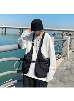 Buy 2023 Summer new mens vest ins Hong Kong style workwear jacket mens loose vest casual sleeveless vest fashionBlack Black in Saudi Arabia