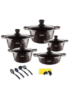 Buy 17-Pieces Granite Coated Cookware Set Includes 20, 24, 28,32cm Casserole Pot with Lid, 32cm Shallow Casserole Pot and 7 Pieces Cooking Accessories in UAE