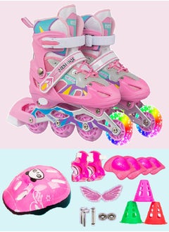 Buy Roller Skates Set, Girls Roller Skates for Kids Children Toddlers Beginner, 4 Size Adjustable with Light Up Wheels and Colorful Shoelaces(M) in Saudi Arabia