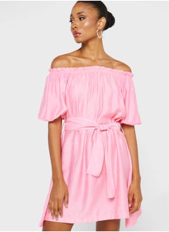 Buy Bardot Belted Balloon Sleeve Dress in UAE