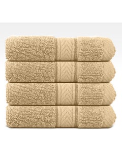 اشتري Hotel Linen Klub LUXURY PACK of 4 Face Towel - 100% Cotton 650 GSM Terry Dobby Border Ring Spun - Super Soft ,Quick Dry,Highly Absorbent ,Size: 30x30cm, Beige في الامارات