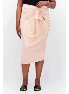 Buy Women Plus Size Tie Front Midi Skirt, Peach in UAE