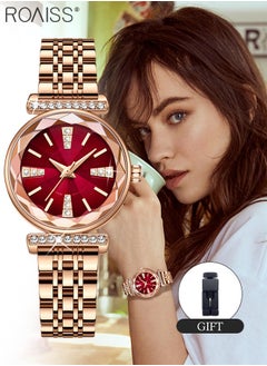 Buy Women's Alloy Quartz Watch Analog Display Round Red Dial Decorated with Rhinestones Waterproof Luxurious Wristwatch as Gift for Ladies in Saudi Arabia