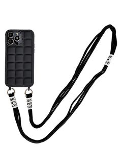 اشتري Crossbody Cute Lanyard Strap Case For iPhone 14 Pro Max Necklace Cord Candy Silicone Soft Cover Black في الامارات